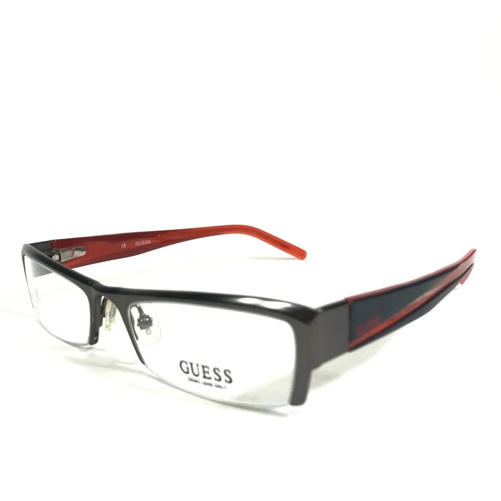 Guess Eyeglasses Frames GU1416 GUN Grey Blue Red Rectangular Half Rim 51-17-135